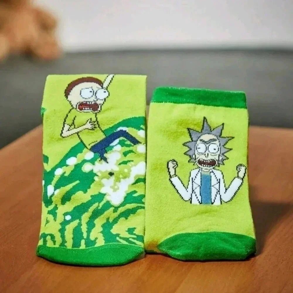 Funny Rick and Morty socks green dark pickle cartoon graphic design long cargo